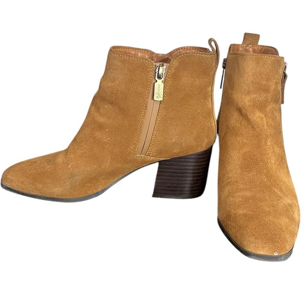 BLONDO Sienna Camel Cow Suede Waterproof Stacked Heel Booties Women's Size 9